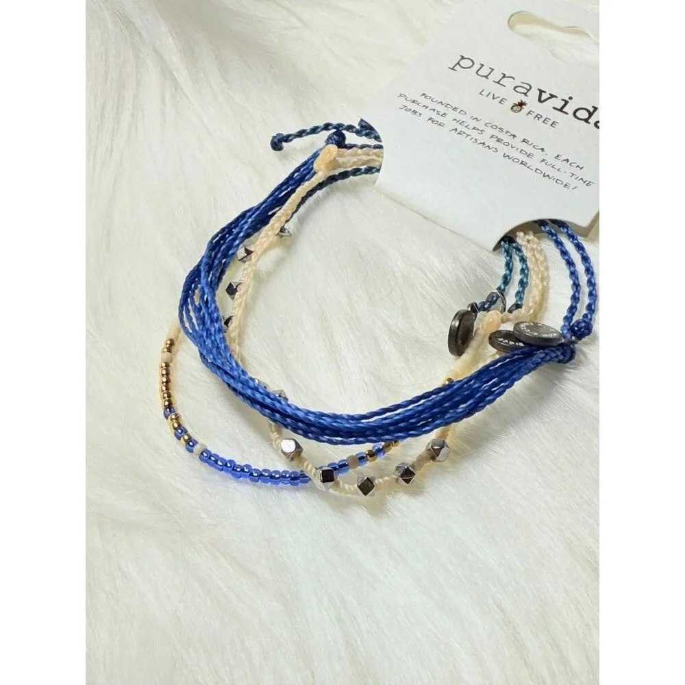 NWT Pura Vida Blue/Silver‎ Theme Bracelet Set